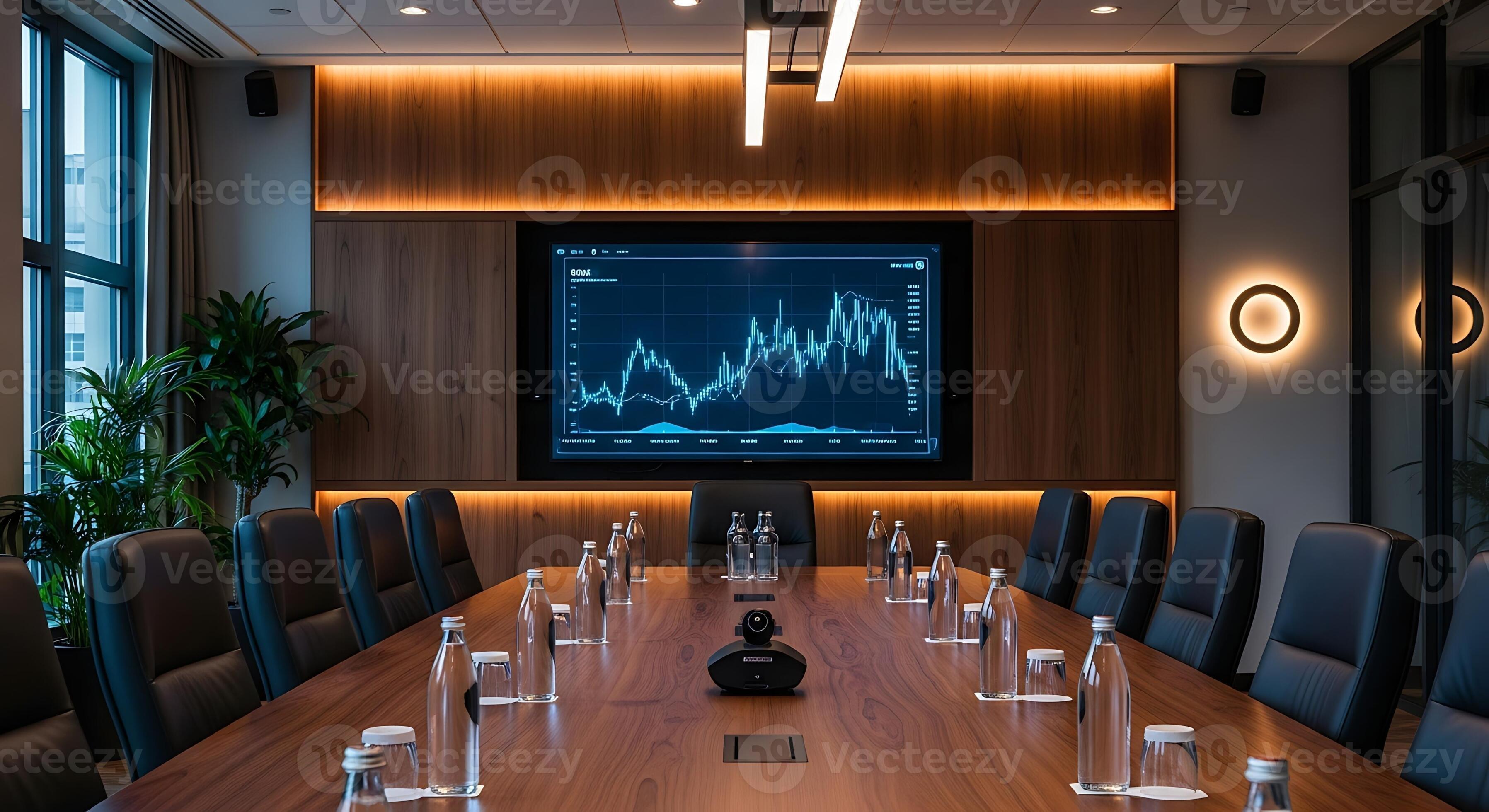 Business executives reviewing financial data and investment strategy in a modern boardroom